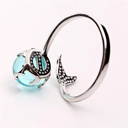Miniatura 8 de Czjewelry Anillo abierto de cristal azul sirena de princesa del océano tamaño ajustable para mujeres y niñas Cristal circonita