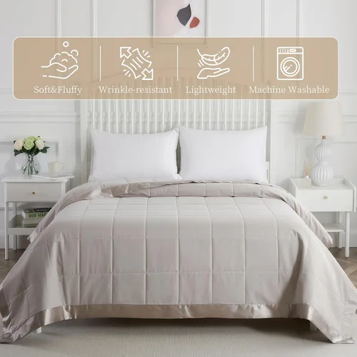 Miniatura 2 de COMFLIVE Manta de tamaño King para cama, manta alternativa de plumón con ribete satinado, manta ligera para todas las estaciones – Invierno verano