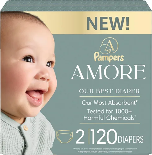 Miniatura 29 de Pampers Amore, tamaño 3 (13-26 libras), 66 unidades, nuestro mejor pañal, hipoalergénico y sin fragancia, hasta 100% a prueba de fugas, suave como