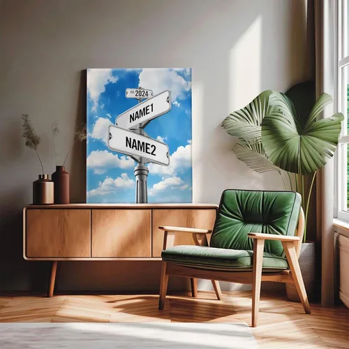 Miniatura 26 de Impresiones en lienzo personalizadas: letrero de calle Crossroads para parejas, arte de pared, nombres y fechas, regalo personalizado, impresión