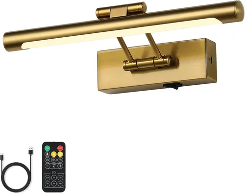 Luces de imagen a pilas con control remoto y temporizador, luz de arte inalámbrica para pinturas con brazo oscilante ajustable en latón, luces de