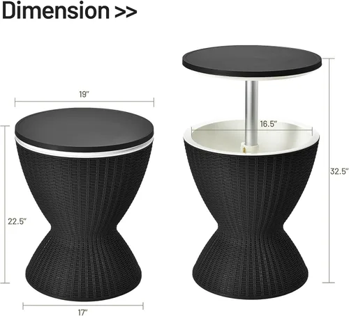 Miniatura 3 de Tangkula Mesa de Bar para Exteriores, Mesa de Patio de Ratán con Enfriador de Cerveza y Vino de 8 Galones, Cubo de Hielo para Todo Clima