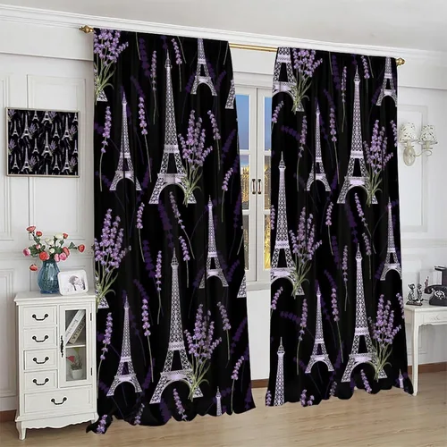 Miniatura 4 de Cortinas opacas con diseño de torre de París, diseño romántico de torre Eiffel, lavanda, decoración del hogar, dormitorio, sala de estar, cocina
