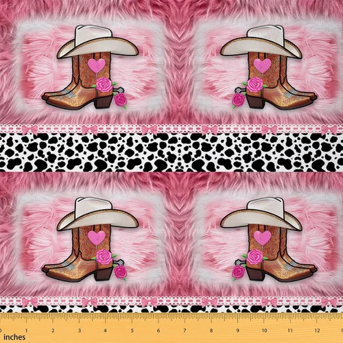 Miniatura 9 de The Yard - Sombrero de vaquera rosa decorativo impermeable para exteriores, tela impresa por The Yard Piel de vaca rosa y blanca, tela de tapicería