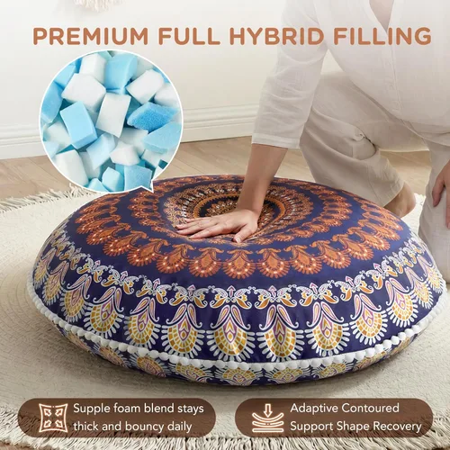 Miniatura 7 de Codi - Cojines de suelo para meditación, grandes y redondos para adultos, diseño bohemio de mandala para exteriores, chimenea, yoga, sala de estar