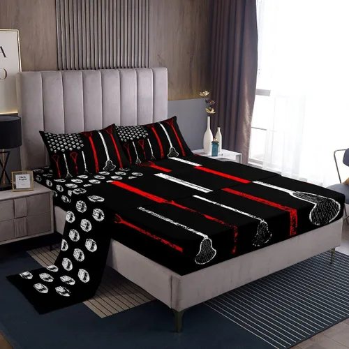Miniatura 18 de Erosebridal Lacrosse - Juego de sábanas para niños y niñas, juego de ropa de cama de jugadores de hockey con diseño de disco de hockey negro