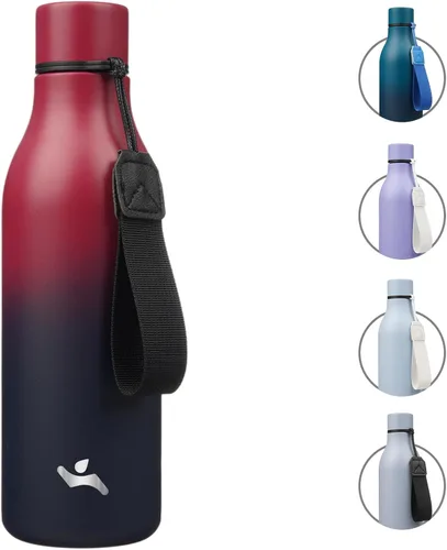 Miniatura 48 de Konokyo Botella de agua aislada con correa, botella de agua de acero inoxidable de 18 onzas de doble pared con aislamiento al vacío, frasco de Verde