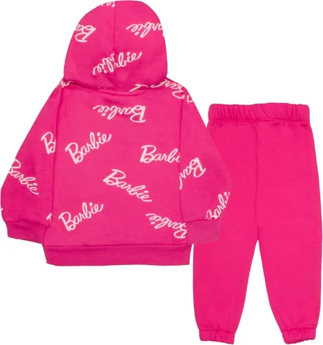 Miniatura 2 de Barbie Conjunto de sudadera con capucha y pantalones deportivos para niñas con estampado completo con logotipo