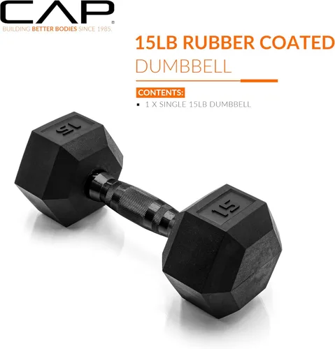 Miniatura 2 de CAP Barbell Peso de la mancuerna hexagonal recubierta, individual, 10-120 libras, múltiples opciones
