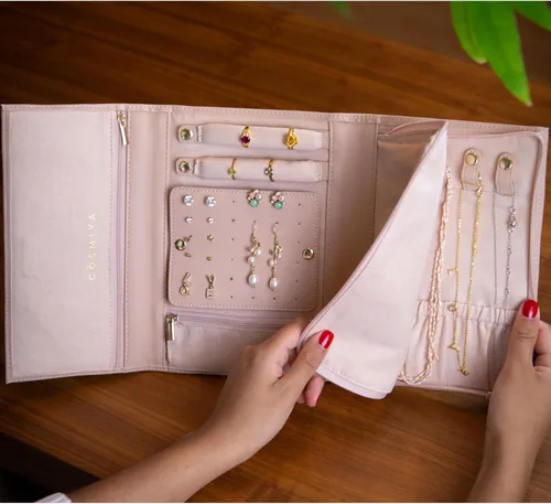 Miniatura 7 de COSMIYA Joyero de viaje personalizado con inicial, regalos personalizados con monograma para mujeres, regalos de dama de honor, organizador de joyas