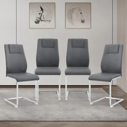 Miniatura 24 de cinkehome Juego de 4 sillas de comedor modernas de color negro con patas de metal plateado, silla lateral tapizada sin brazos con respaldo alto