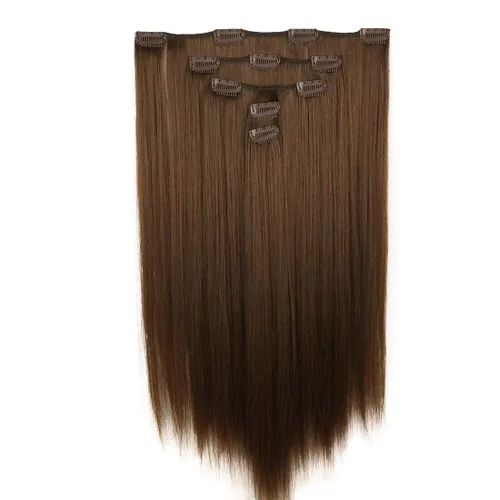Miniatura 4 de Lydell Juego de 5 extensiones de cabello sintético con clip de 20 pulgadas de largo y lacio para mujer (12TT26 marrón con reflejos)