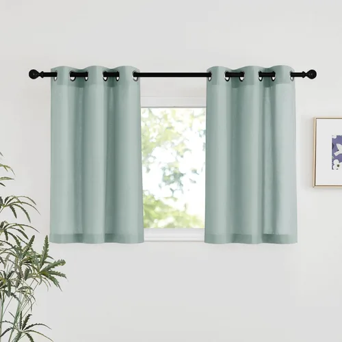 Miniatura 22 de NICETOWN Cortinas de lino natural con textura de lino para dormitorio, mezcla de lino rústica con ojales en la parte superior, semitransparentes