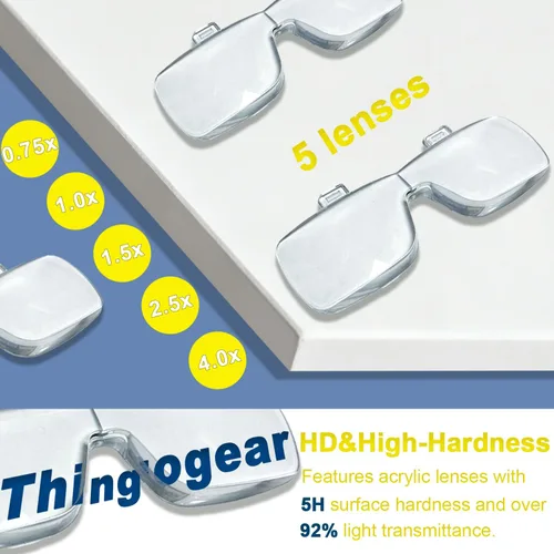 Miniatura 3 de Lupas profesionales con 5 lentes desmontables de 0.75 x 4.0 x y 3 luces LED, lupa recargable manos libres para trabajo cercano, manualidades