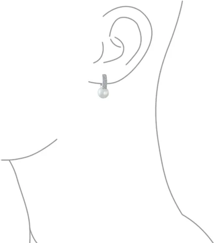 Miniatura 3 de Elegant Vintage Bridal Jewelry - Milgrain Crown Pave CZ Half Mini Hoop White Glass Ball Pearl Drops Earrings for Women with Omega Back, Exquisite