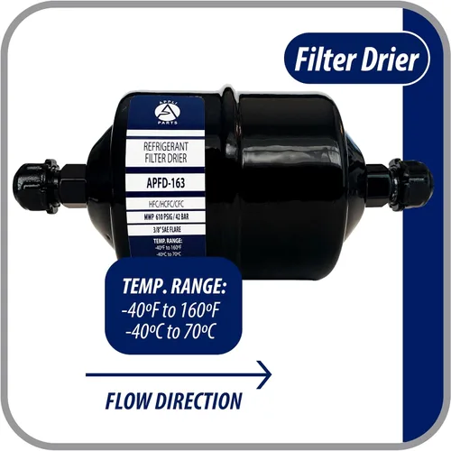 Miniatura 3 de Appli Parts APFD-163 3/8 pulg. Filtro Drier de Línea Líquida de Refrigerante AC para Refrigeración HVAC 163 Conexión SAE Flare universal