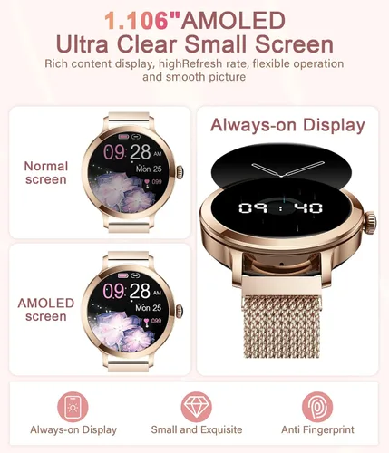 Miniatura 4 de Relojes inteligentes para mujer, 1.106 pulgadas AMOLED de pantalla pequeña, reloj inteligente para responder/hacer llamadas para teléfonos Android