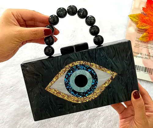 Miniatura 5 de NUSTTAL Evil Eye Clutch Purse Acrylic Clutch Marble Evening Handbag for Women with Pearl Handle