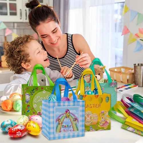 Miniatura 6 de 12 bolsas de regalo de Pascua, bolsas grandes reutilizables para cesta de Pascua, bolsas de regalo de Pascua no tejidas para envolver regalos, juego