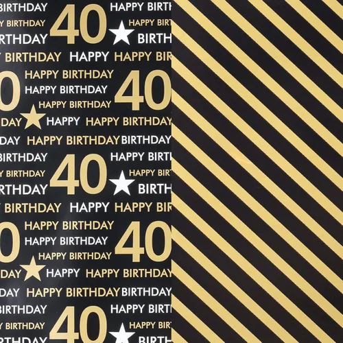Miniatura 6 de RUSPEPA Rollo de papel de regalo reversible, mini rollo, patrón negro y dorado para cumpleaños de 40 años, ideal para cumpleaños, fiestas, baby 40
