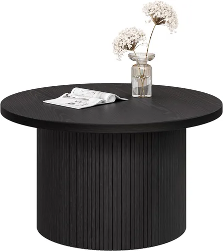 Miniatura 8 de ONBRILL Mesa de centro redonda de 31.5 pulgadas, mesas de centro con diseño de tambor para sala de estar, mesa de centro de madera moderna de Negro