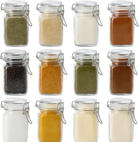 Miniatura 16 de Juego de 6 tarros de especias de vidrio de 4 onzas con tapas herméticas y etiquetas, pequeños frascos de condimentos para especias, hierbas