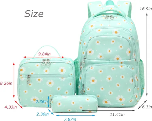Miniatura 58 de goldwheat Mochilas impresas margaritas con paquete de almuerzo, estuche de lápices 3pcs, bolsa ligera resistente al agua para la escuela secundaria