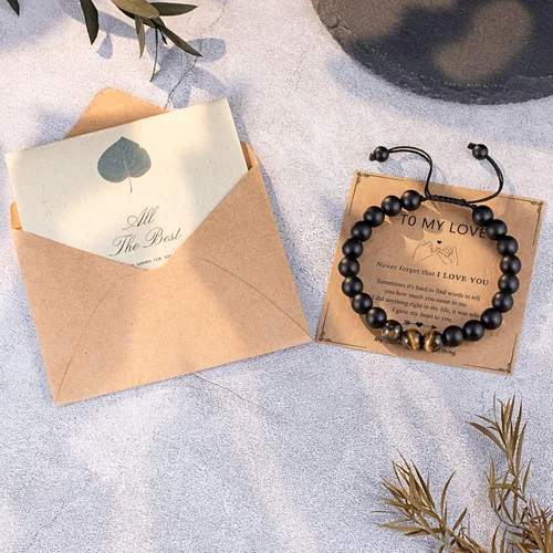 Miniatura 7 de UNGENT THEM Pulsera de piedra natural para hombres, adolescentes, aniversario, graduación, cumpleaños, día del padre, Pascua, Navidad, regalo