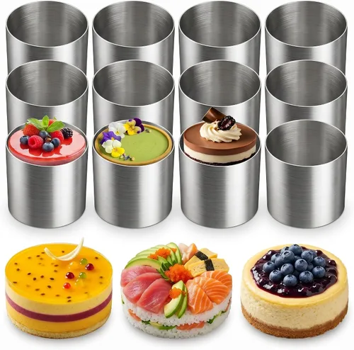 12 mini anillos redondos para tartas de 2 pulgadas, molde de flan de postre de mousse de acero inoxidable, pequeños aros de pastelería de grado