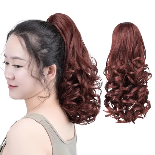 Miniatura 45 de SYXLCYGG Auburn Clip Cola de caballo Clip Cola de caballo Extensión de cola de caballo ondulado 10 pulgadas 3.5 oz pelo sintético falso pieza