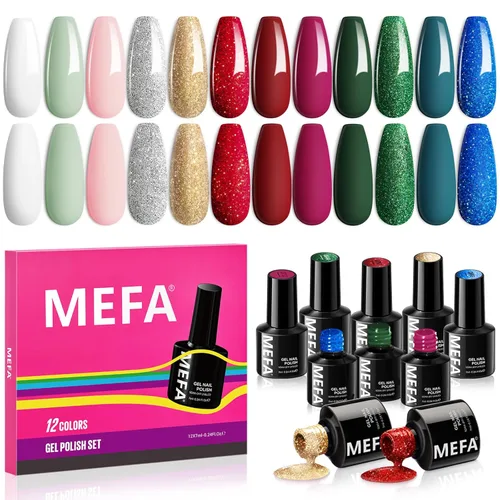 Miniatura 18 de MEFA - Juego de esmalte de uñas de gel azul, 6 colores, azul marino, zafiro, azul, brillantina, tonos oscuros, juego de iniciación, gel brillante