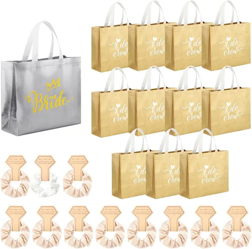 Sweetude Juego de 24 bolsas de regalo para dama de honor, bolsas de despedida de soltera con bandas elásticas de seda, juego de regalo de fiesta