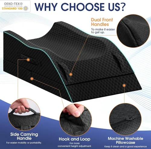 Miniatura 3 de CushZone - Almohada de pierna, almohada elevadora de pierna con almohadilla y espuma viscoelástica, almohada de apoyo de altura ajustable
