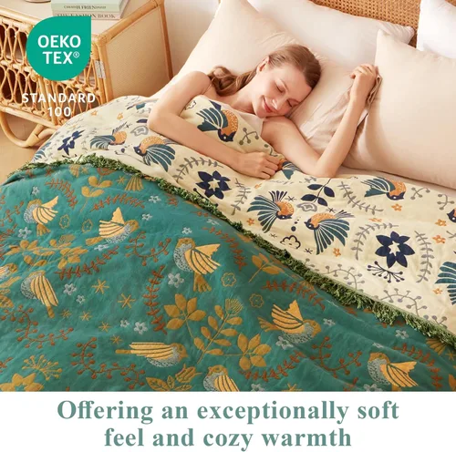 Miniatura 4 de Manta bohemia – Manta suave 100% algodón para cama, 50 x 60 pulgadas, reversible, transpirable, ligera, para otoño, todas las estaciones, decoración