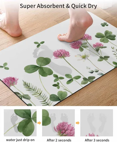 Miniatura 3 de Tapete de baño antideslizante con hojas de flores, de secado rápido y absorbente, de tierra de diatomeas, fregadero, cocina, sala de estar, lavable