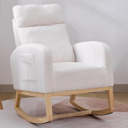 Miniatura 8 de Mecedora para Guardería con Patas de Madera Maciza, Silla Deslizante para Guardería con Bolsillo Lateral, Sillón Mecedor para Sala de Estar