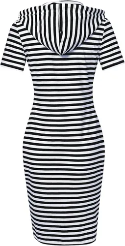 Miniatura 3 de Vestido MISSKY con capucha, bolsillos, estampado de rayas, hasta la rodilla, ajustado, informal, para mujer