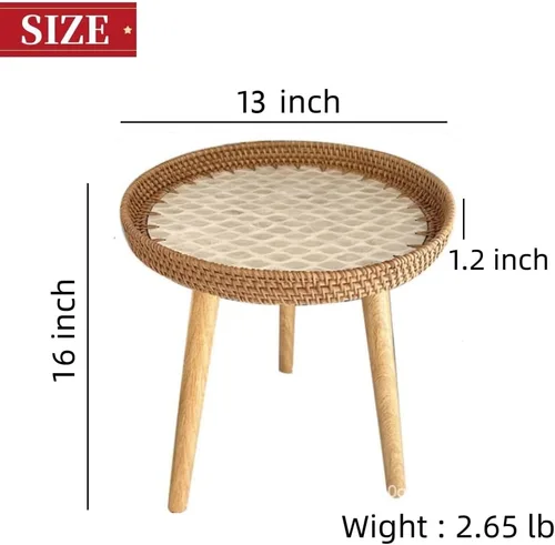 Miniatura 2 de Mesa auxiliar pequeña de ratán/mesa de centro redonda para espacios pequeños, mini mesa de centro moderna con bandeja de diseño de concha, mesas