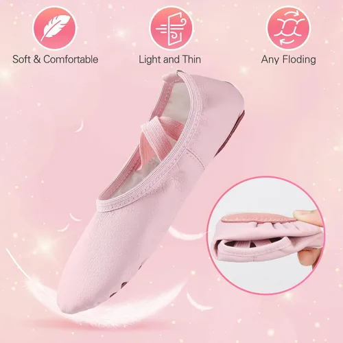 Miniatura 4 de Zapatos de ballet para niñas, zapatillas de ballet de cuero suave sin atar, zapatos de baile para niñas pequeñasniños grandes