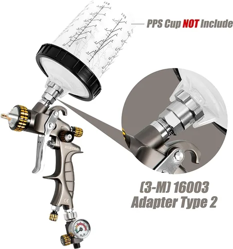 Miniatura 6 de BEETRO - Pistola pulverizadora de aire HVLP, capacidad de 1000ml, 14.3CFM, 29-32psi, boquillas de 1.4mm/1.8mm, acero inoxidable con adaptador tipo