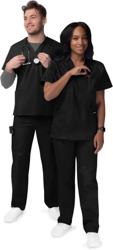 Miniatura 4 de Sivvan Conjunto médico unisex duradero, camiseta clásica con cuello en V y pantalones médicos con cordón para hombres y mujeres, 5 bolsillos