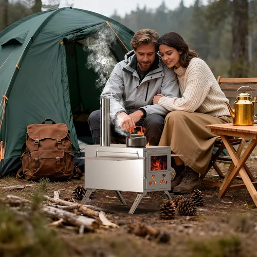 Miniatura 5 de Estufa de Sauna de Leña Mejorada para Tienda Caliente, Estufa de Leña para Tienda 2 en 1 con Tubo de Chimenea para Calentamiento al Aire Libre