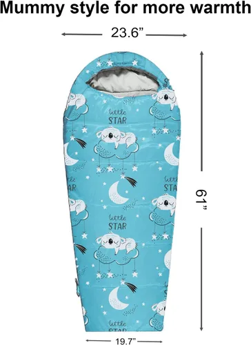 Miniatura 2 de KidzAdventure Mummy Style 32 – 59F Saco de Dormir para Niños con Funda de Almohada, 4 Estaciones, Ligero y Estilo Mochilero, Ideal para Acampar