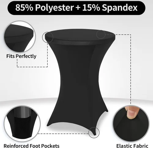 Miniatura 4 de FestiCorp Paquete de 10 manteles de elastano negro para mesa de cóctel, manteles redondos elásticos para fiestas, DJ, bares, bodas, cumpleaños