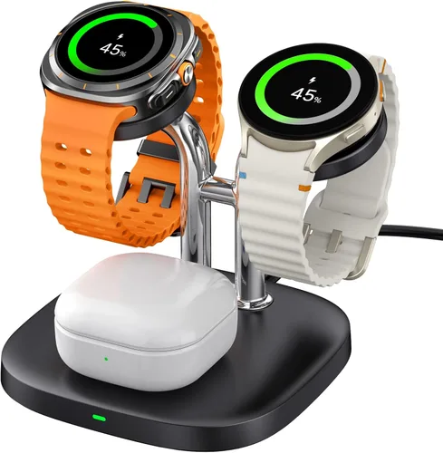 SwanScout Cargador de reloj doble, SwanScout 704S, estación de carga inalámbrica 3 en 1 para Samsung Galaxy Watch 8 Classic/8/Ultra/7/6/6 Classic/5