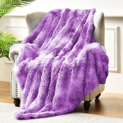 Miniatura 13 de Exclusivo Mezcla Manta de Cama Mullida de Piel Sintética Tamaño King, Mantas Reversibles Shaggy de Vellón Sherpa Teñido Tie Dye, Mantas Mullidas
