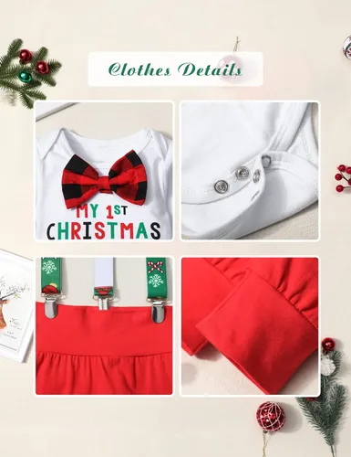 Miniatura 6 de KANGKANG My First Christmas Baby Boy - Conjunto de 2 piezas para bebé de Navidad pantalones de reno