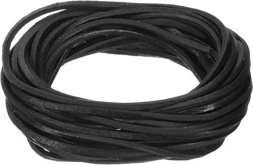 uxcell Cordón de cuero plano de 5.5 yardas, 0.079 in, tiras de cuero de 0.079 pulgadas de grosor, cuerdas de cordones para manualidades, Negro