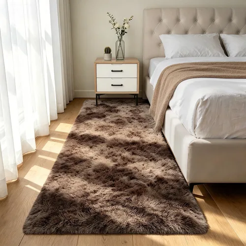 Miniatura 47 de Alfombra peluda para dormitorio, sala de estar, 2 x 6 pies, antideslizante, esponjosa, suave, alfombra lanuda beige y blanca para sala de estar