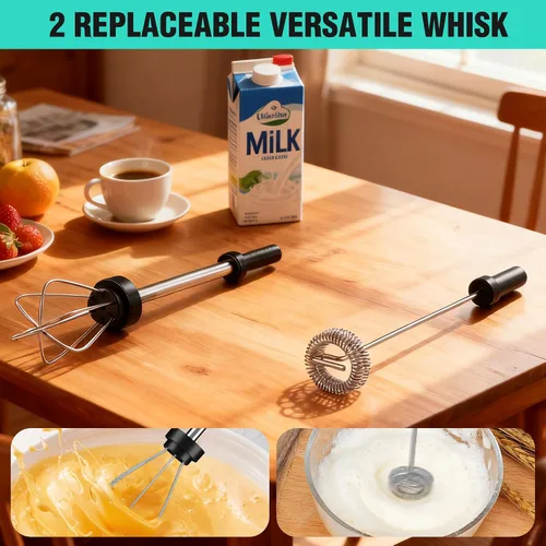 Miniatura 7 de HAUSHOF Potente varita espumadora de leche recargable con soporte, máquina de espuma eléctrica de mano, mezclador de bebidas con 2 batidores